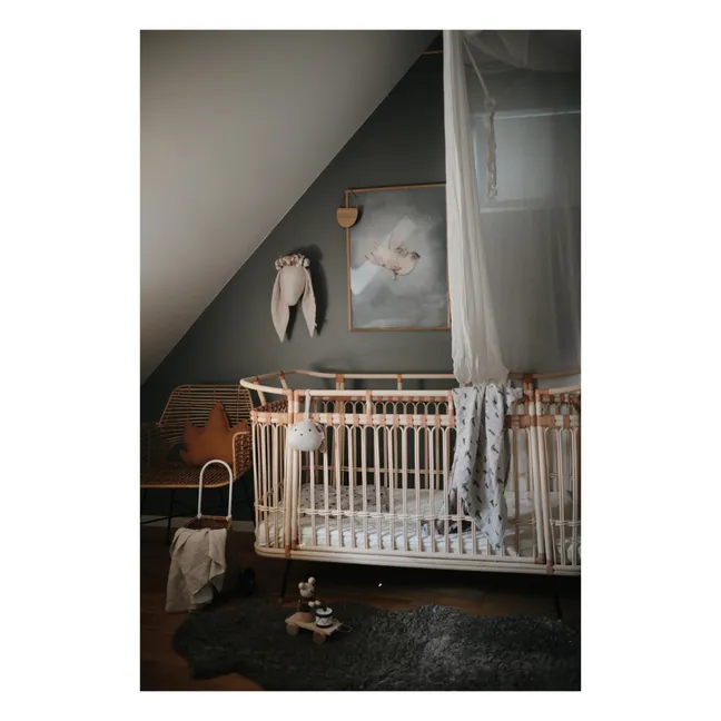 Lit bébé Paul en rotin - Liens cuir 