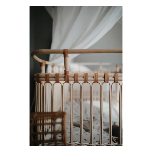 Lit bébé Paul en rotin - Liens cuir 