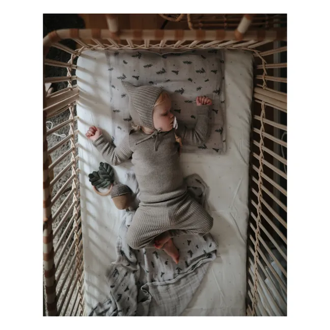 Lit bébé Paul en rotin - Liens cuir 