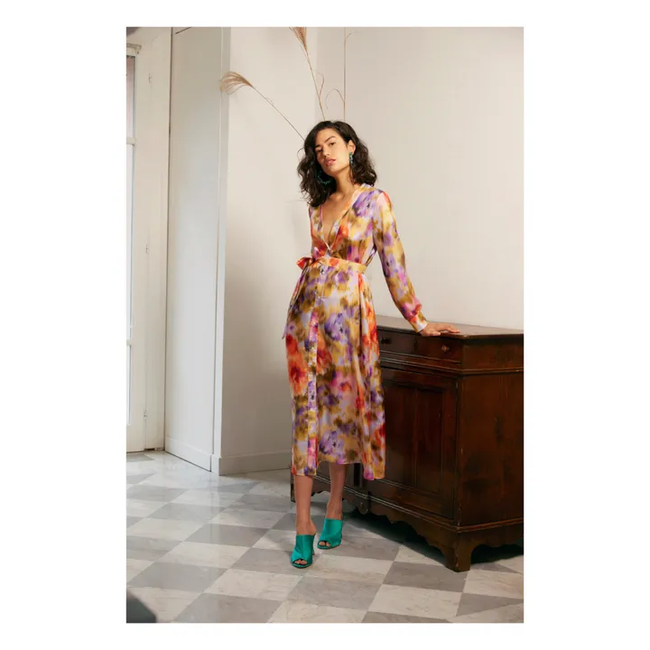 Kleid California aus Seiden mit Print  | Lila- Produktbild Nr. 1