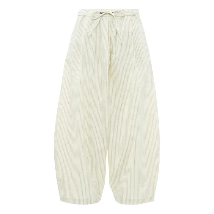 Maxi pantaloni rilassati in cotone e lino | Bianco- Immagine del prodotto n°0