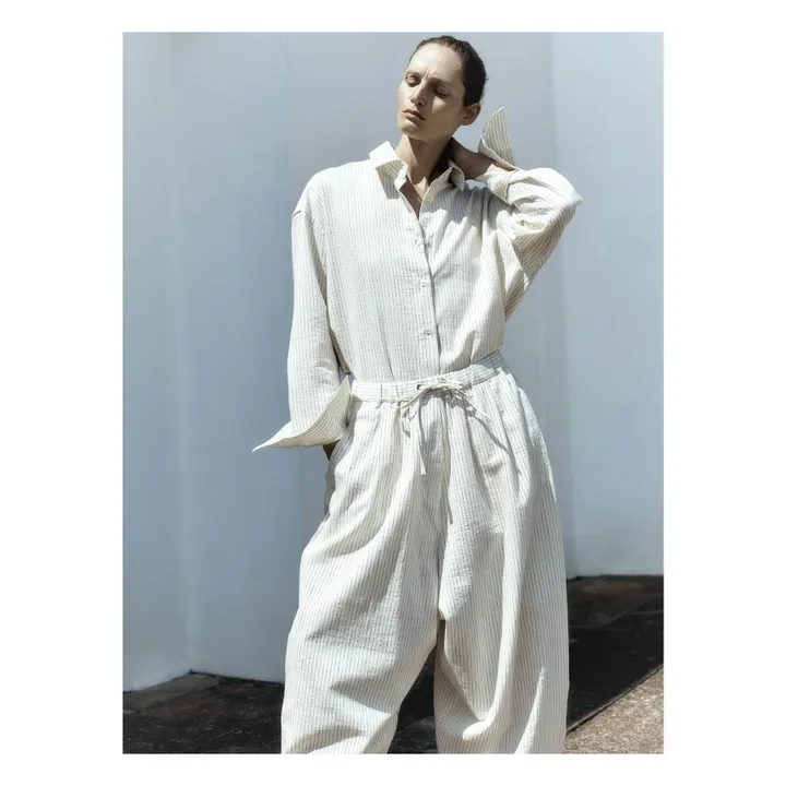 Maxi pantaloni rilassati in cotone e lino | Bianco- Immagine del prodotto n°1