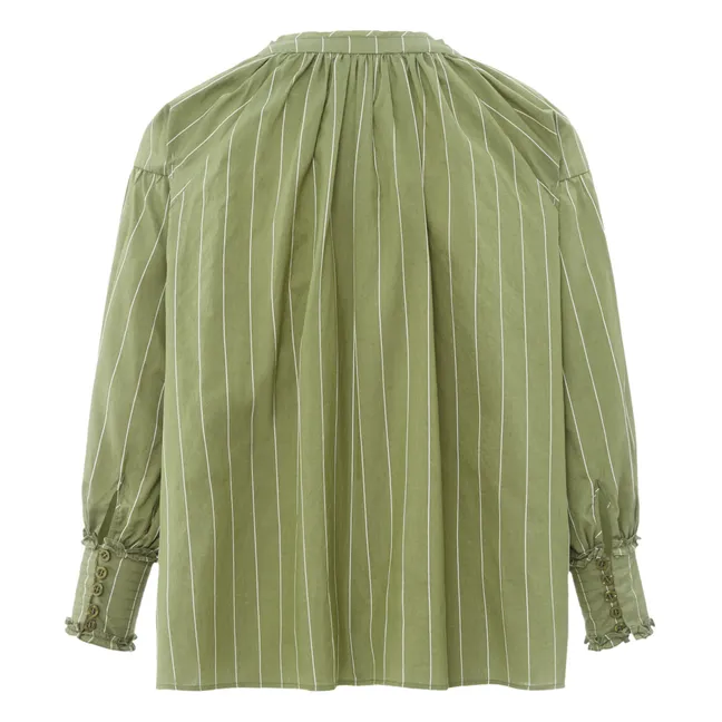 Blouse Boston Rayures Coton et Soie | Vert kaki