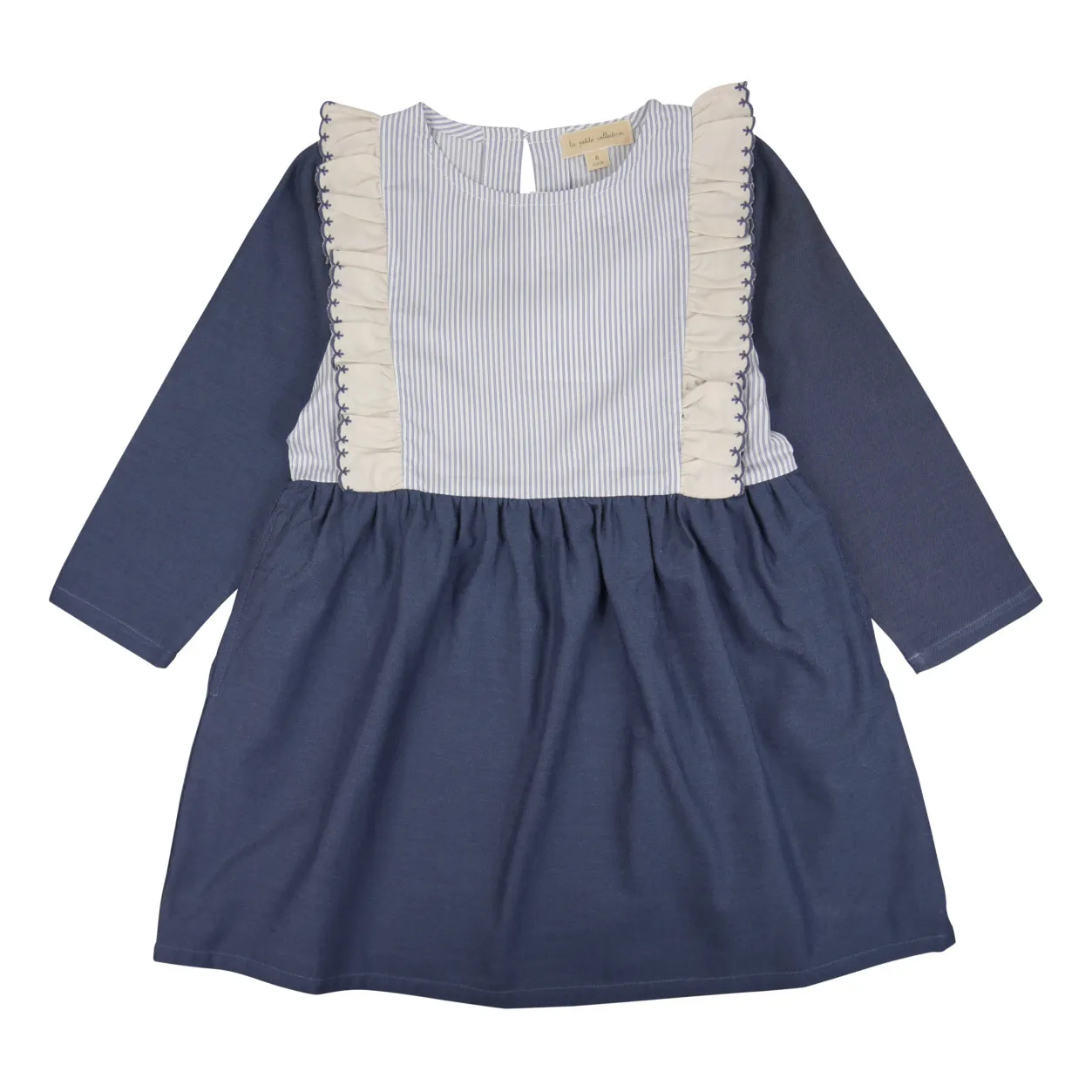 La Petite Collection Navy Blue Flounce Organic Cotton Dual Material Dress