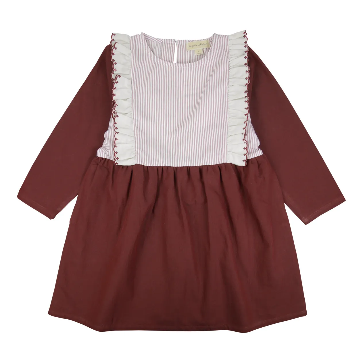 La Petite Collection Burgundy Flounce Organic Cotton Dual Material Dress