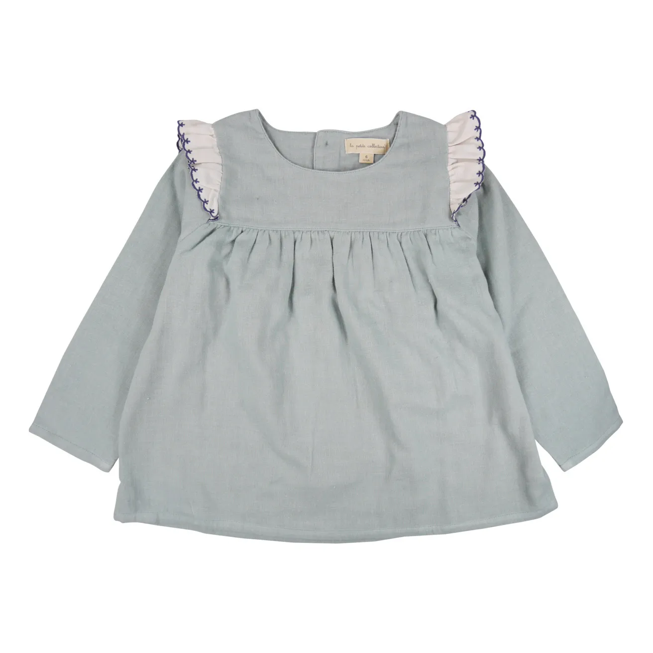 La Petite Collection Blue Green Organic Cotton Muslin Flounce Blouse