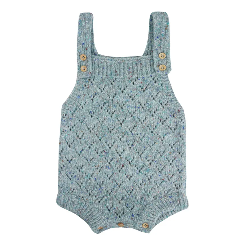 La Petite Collection Mottled Blue Losange Recycled Wool Romper