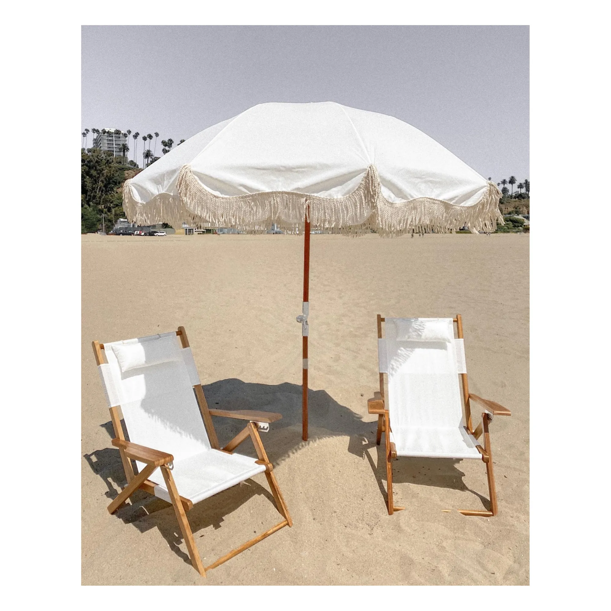 Business & Pleasure Co. - Premium Fringe Beach Umbrella - White 