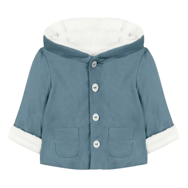Fleece-Lined Corduroy Coat | Grey blue