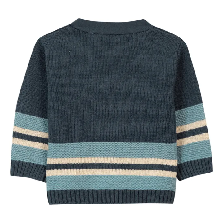 Striped Cotton and Wool Cardigan | Petrol blue- Product image n°5