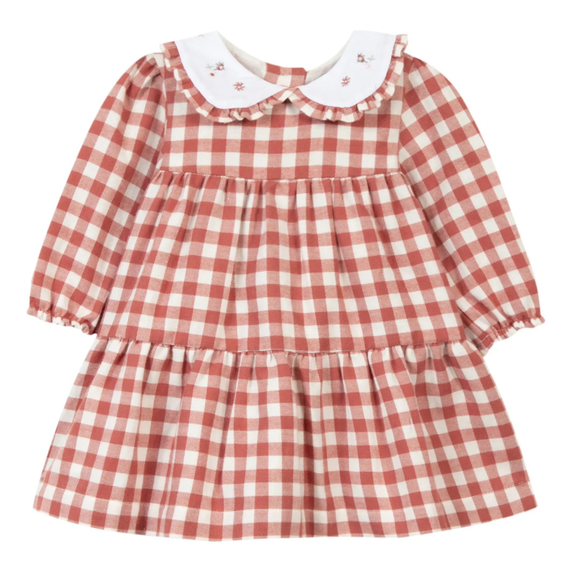Tartine Et Chocolat Rust Embroidered Collar Gingham Dress