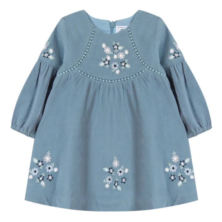 Tartine et Chocolat - Embroidered Corduroy Dress - Grey blue | Smallable