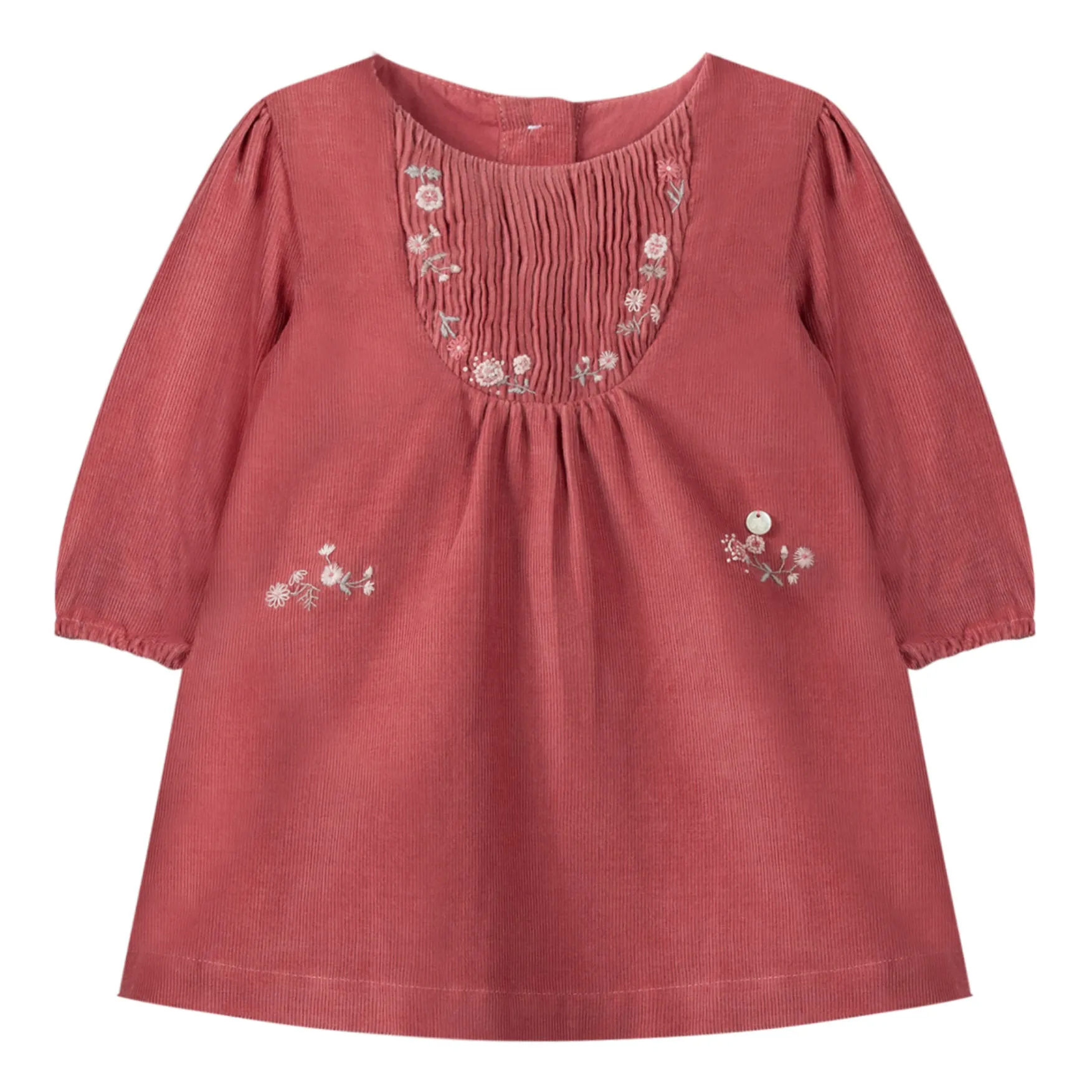 Tartine Et Chocolat Rust Embroidered Smocked Corduroy Dress