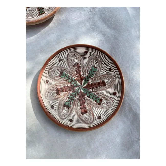 Assiette en céramique motif fleur et pois