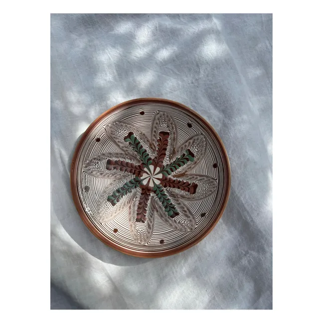 Assiette en céramique motif fleur et pois
