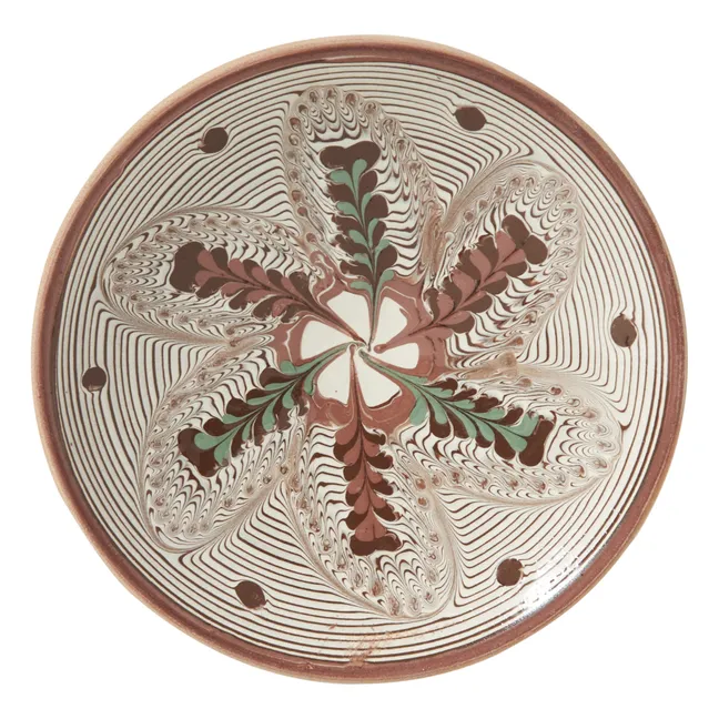 Flower and Polka Dot Print Ceramic Plate