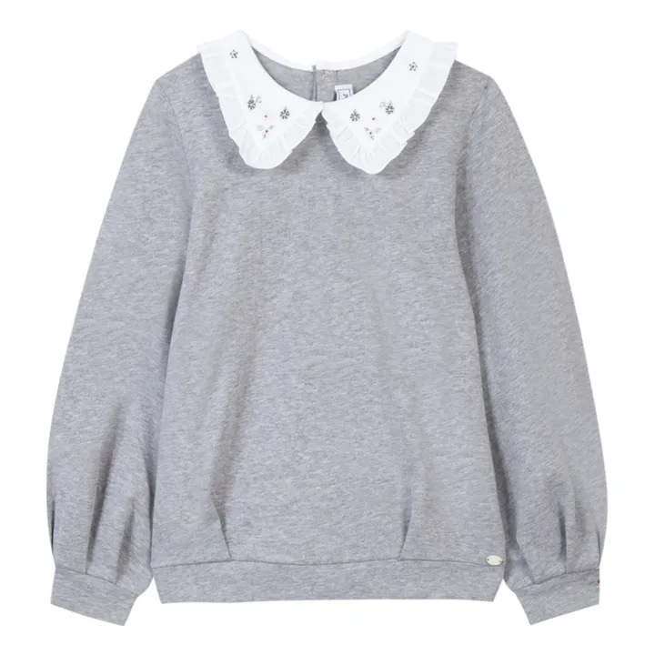 Sweatshirt mit besticktem Kragen | Grau Meliert- Produktbild Nr. 0