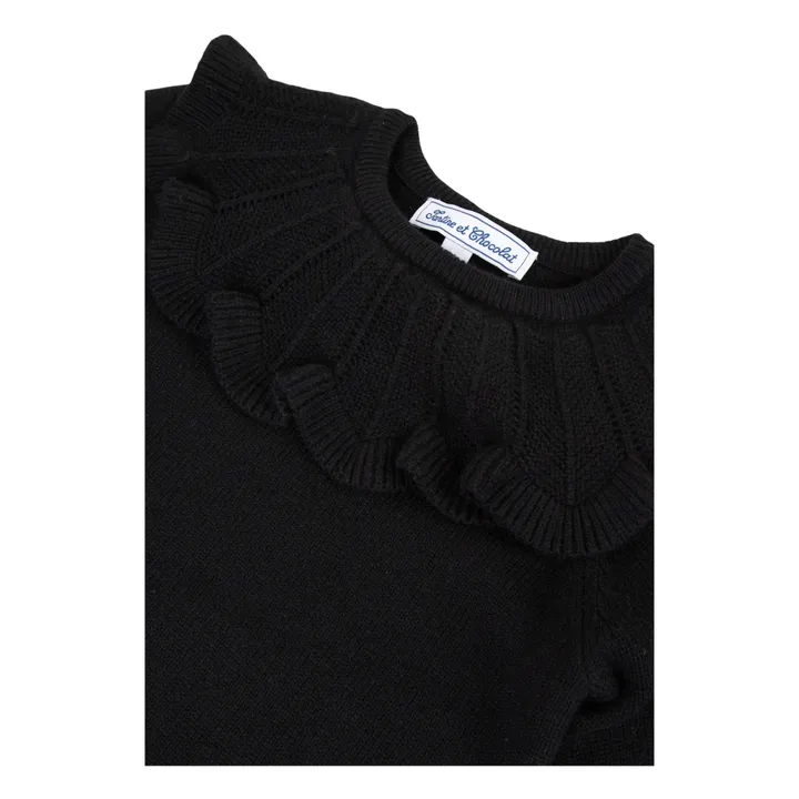 Maglione con volant in lana e cashmere | Nero- Immagine del prodotto n°2