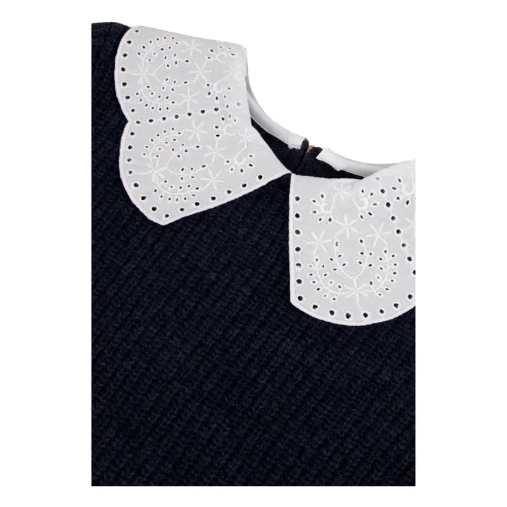 Jersey con cuello de encaje Lana | Azul Marino- Imagen del producto n°2