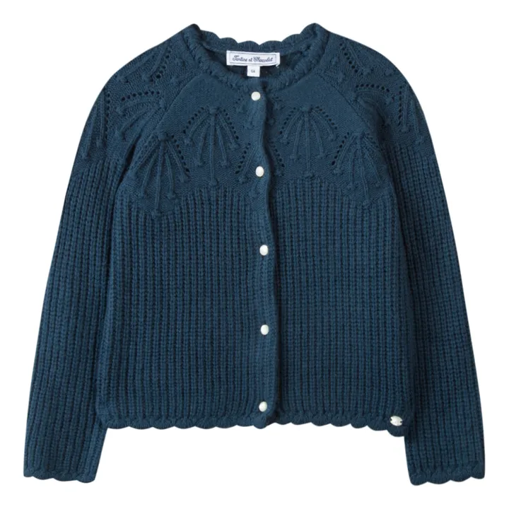 Cardigan traforato in lana e cashmere | Blu- Immagine del prodotto n°0