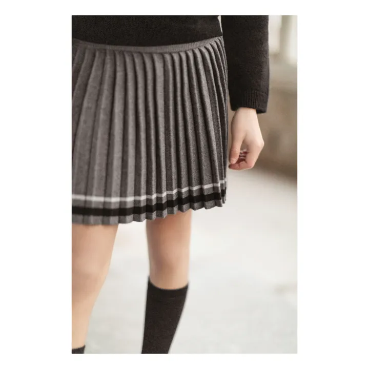 Pleated Knit Skirt | Heather grey- Product image n°1