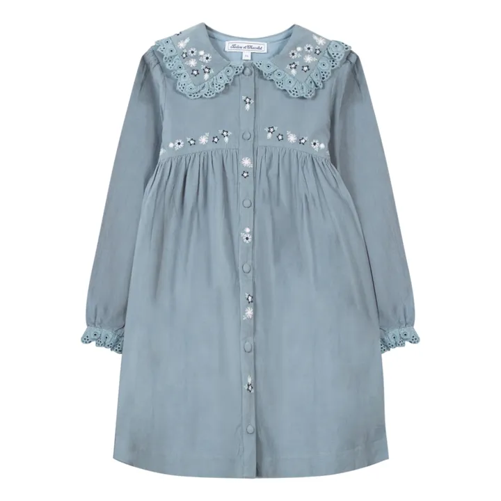 Kleid aus Kord bestickt | Graublau- Produktbild Nr. 0