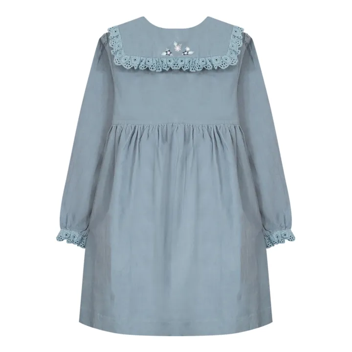 Kleid aus Kord bestickt | Graublau- Produktbild Nr. 1