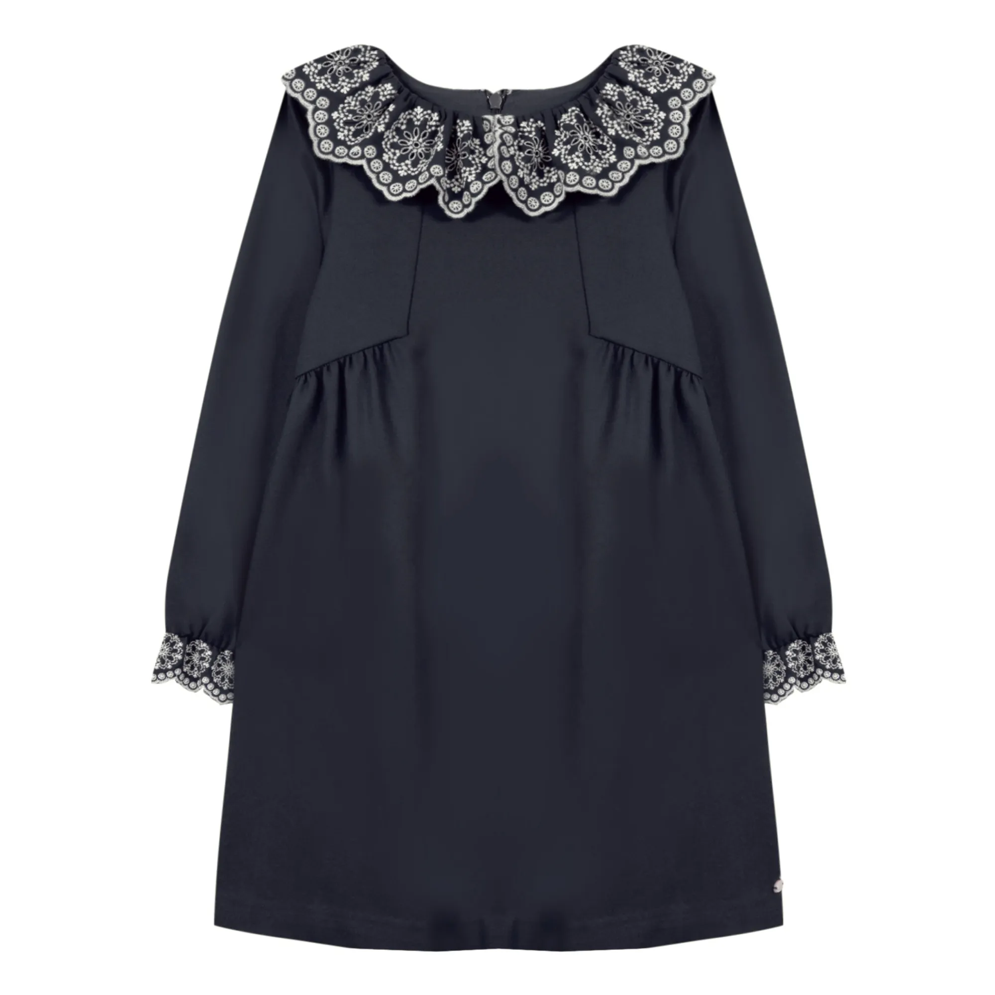 Tartine Et Chocolat Navy Blue Embroidered Collar Dress