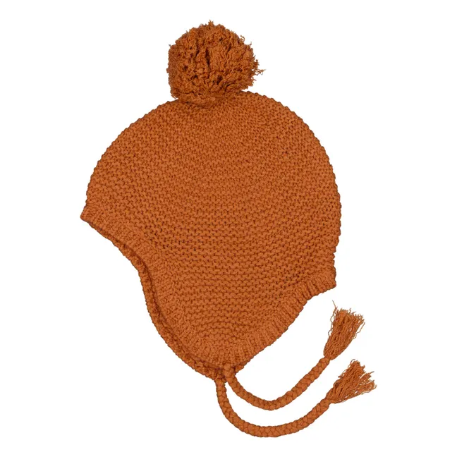 Cappello cotone e lana, motivo: gufo | Caramello