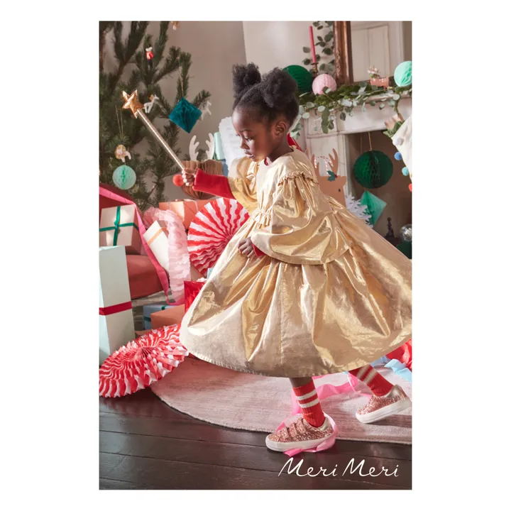 Déguisement robe d'ange en lamé et baguette | Doré- Image produit n°1