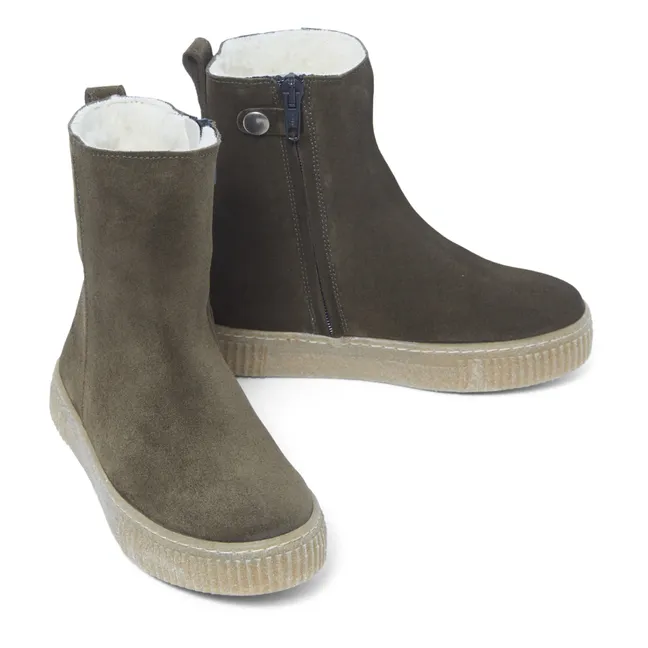 Zip-up Lined Boots | Khaki