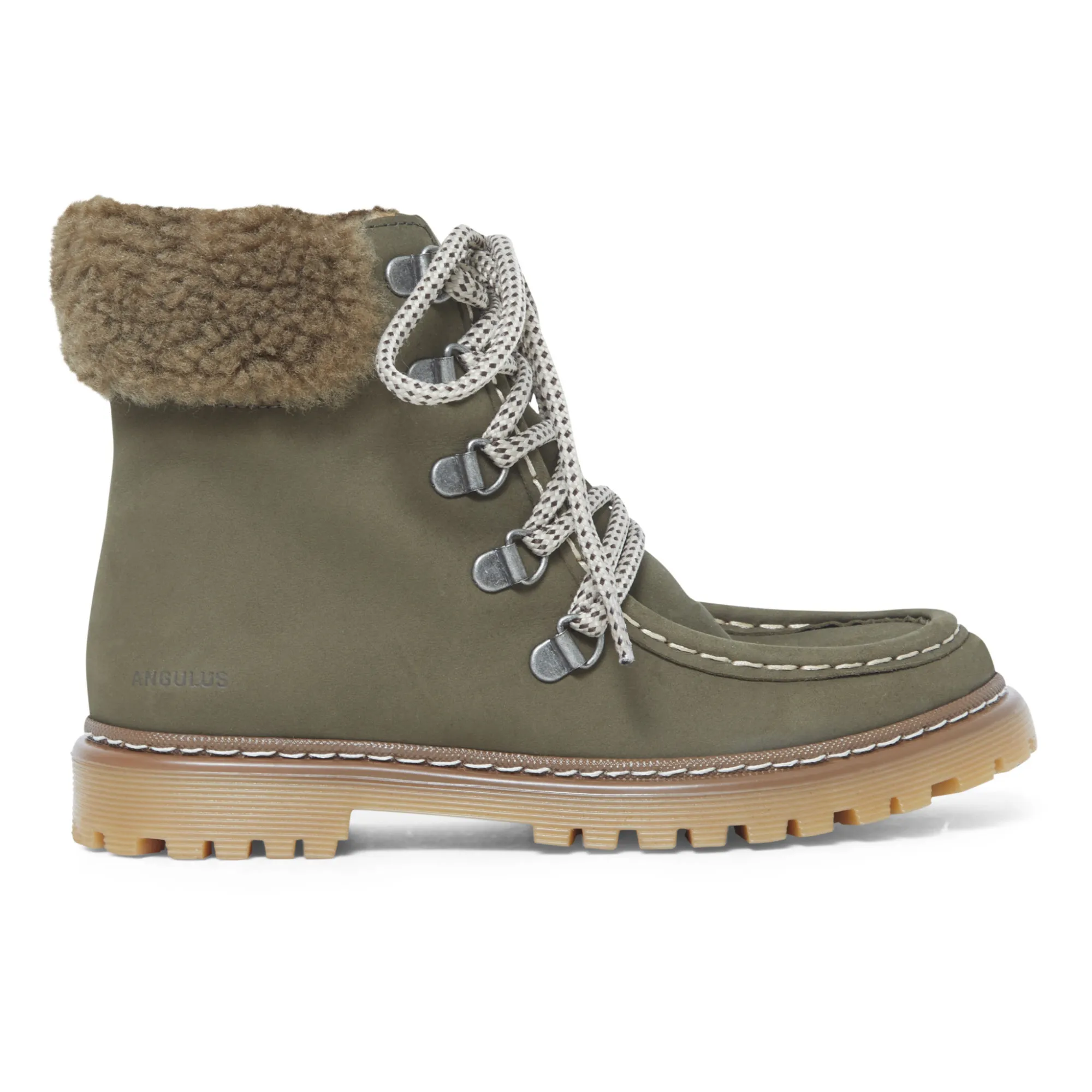 Angulus Olive Green Lace-Up Shearling Boots