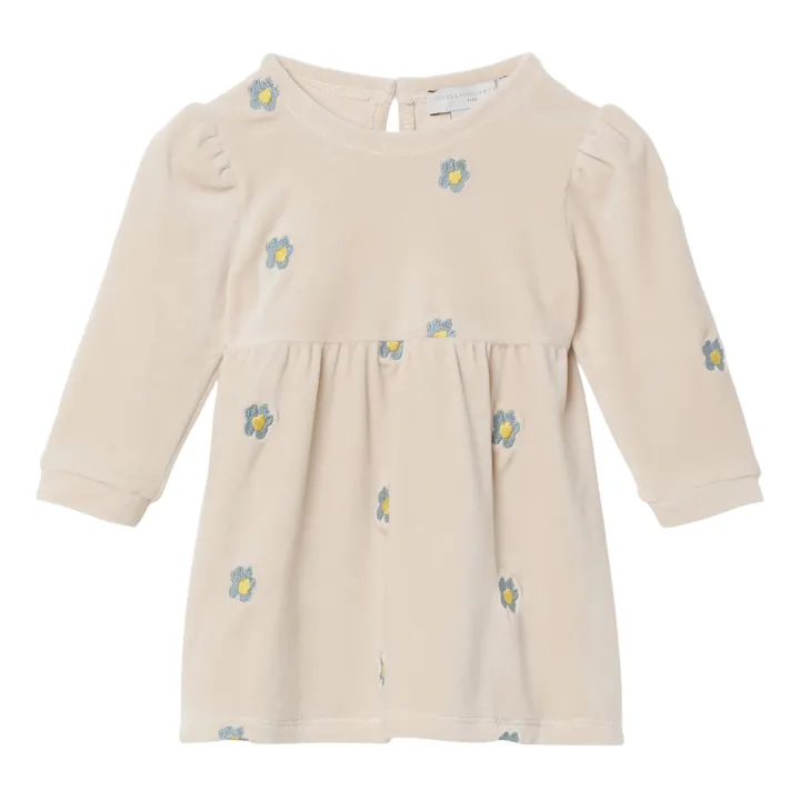 Velour Embroidered Daisy Dress | Cream- Product image n°0
