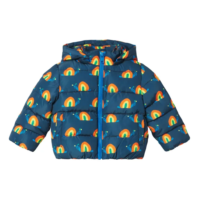 Snail Print Recycled Polyester Puffer Jacket | Blue