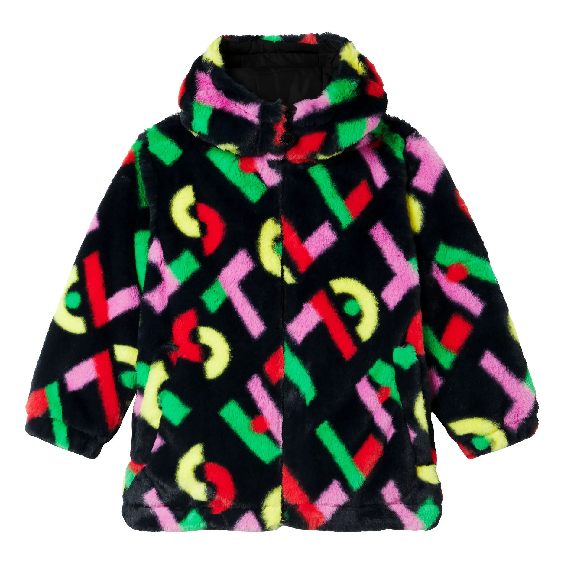 Stella Mccartney Kids Black Recycled Polyester Faux-Fur Coat