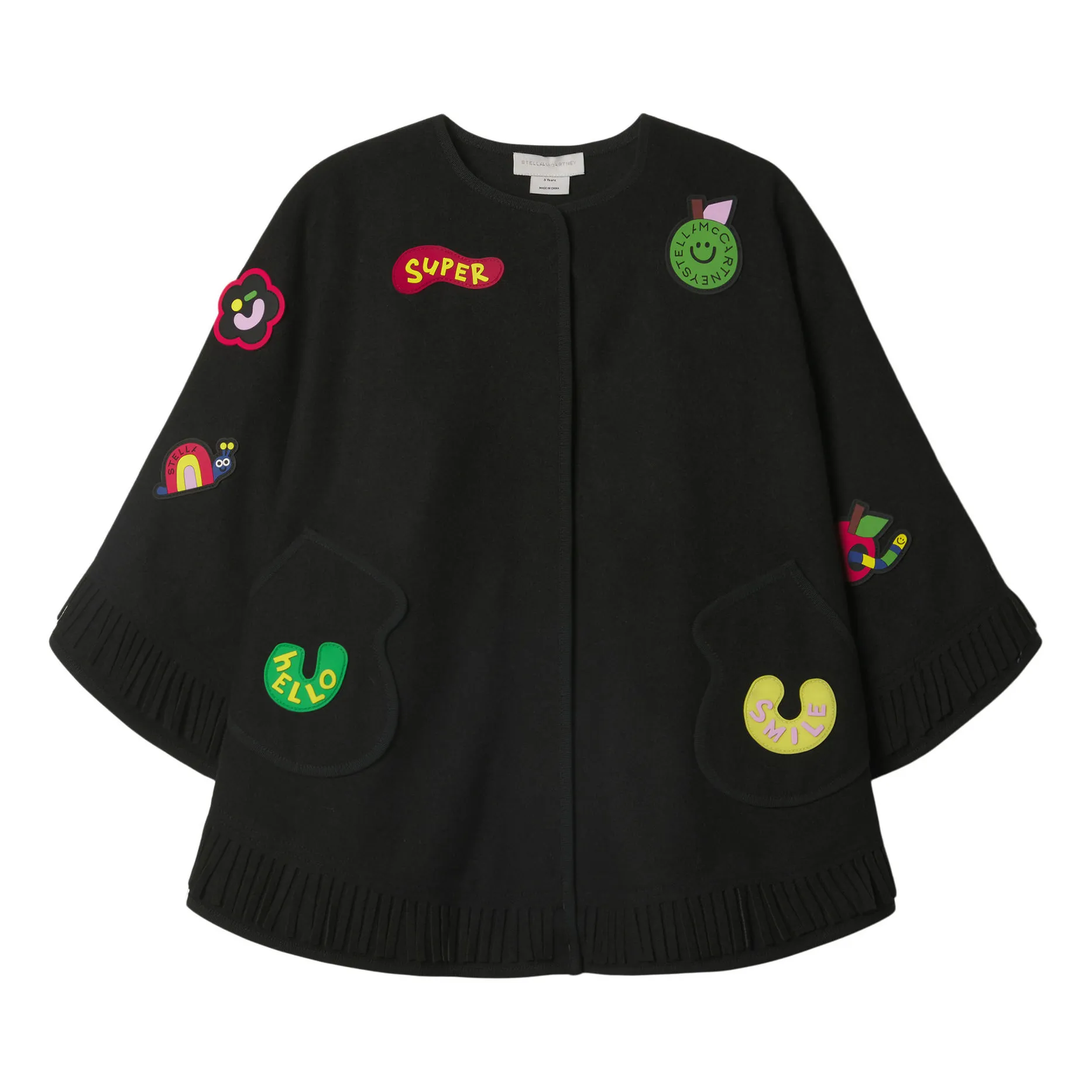 Stella Mccartney Kids Black Badges And Fringe Cape