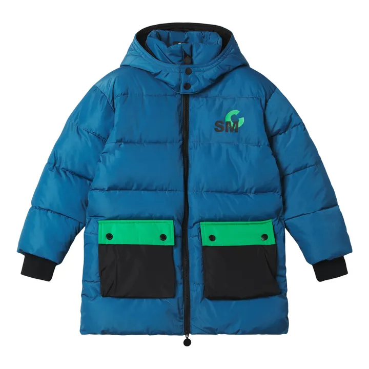 Recycled Polyester Long Puffer Jacket | Blue- Product image n°0