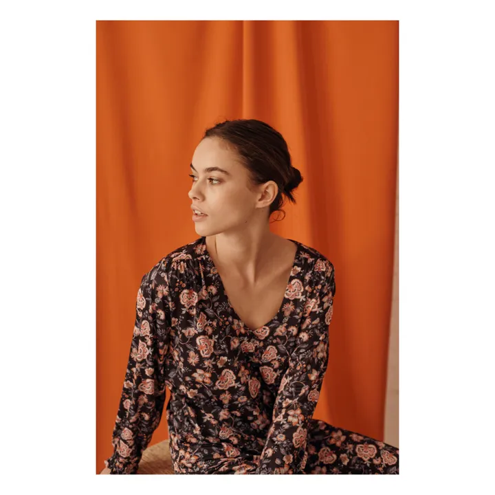 Pyjamaoberteil aus recyceltem Polyester Lorie - Damenkollektion  | Anthrazit- Produktbild Nr. 2