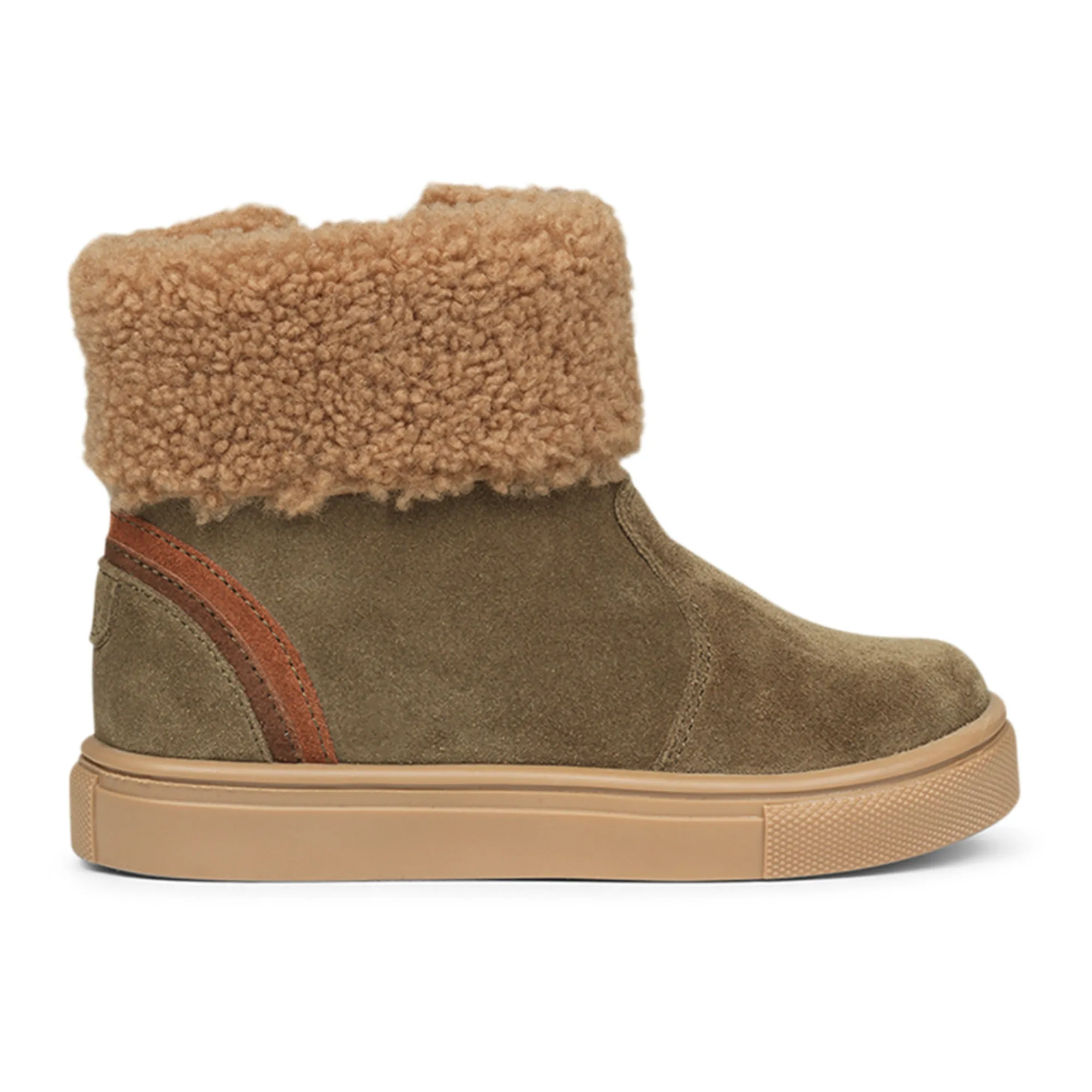 Petit Nord Khaki Chubby Winter Suede Shearling Lined Boots
