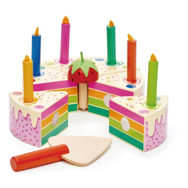 Tarta de cumpleaños de madera arco iris