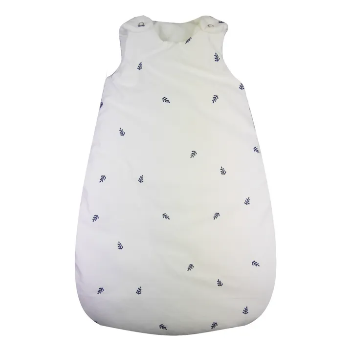 Embroidered Leaf Organic Cotton Baby Sleeping Bag | White- Product image n°0