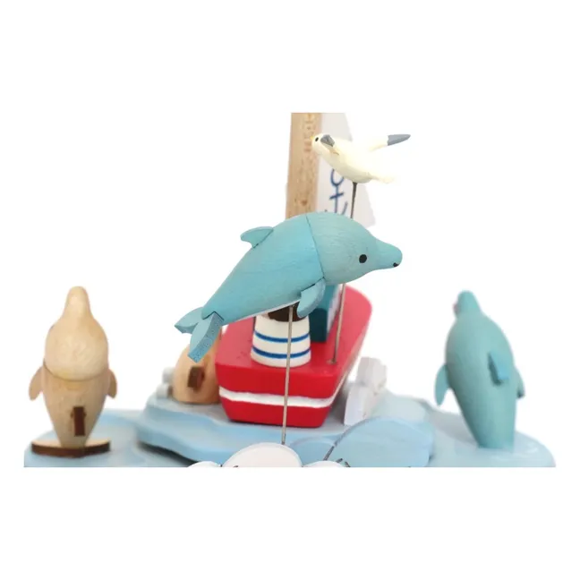 Boite à musique en bois Dauphins