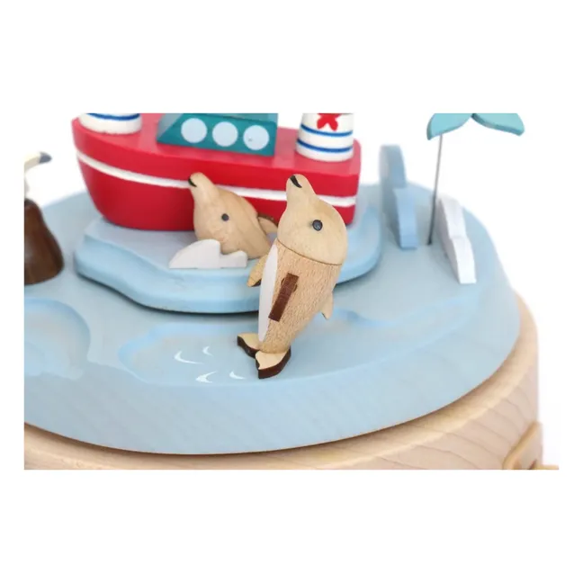 Caja de música de madera Delfines