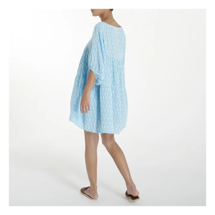 Kleid Nina Mini Bedruckt Baumwollgaze | Blau- Produktbild Nr. 2