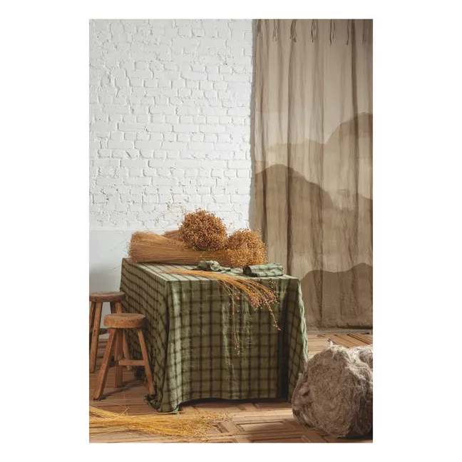 Mantel a cuadros de lino lavado Highlands | Verde Kaki