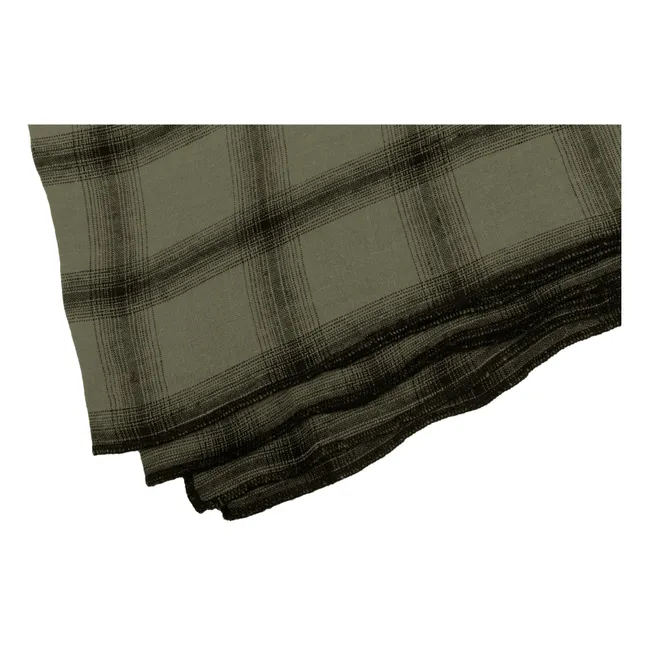 Mantel a cuadros de lino lavado Highlands | Verde Kaki