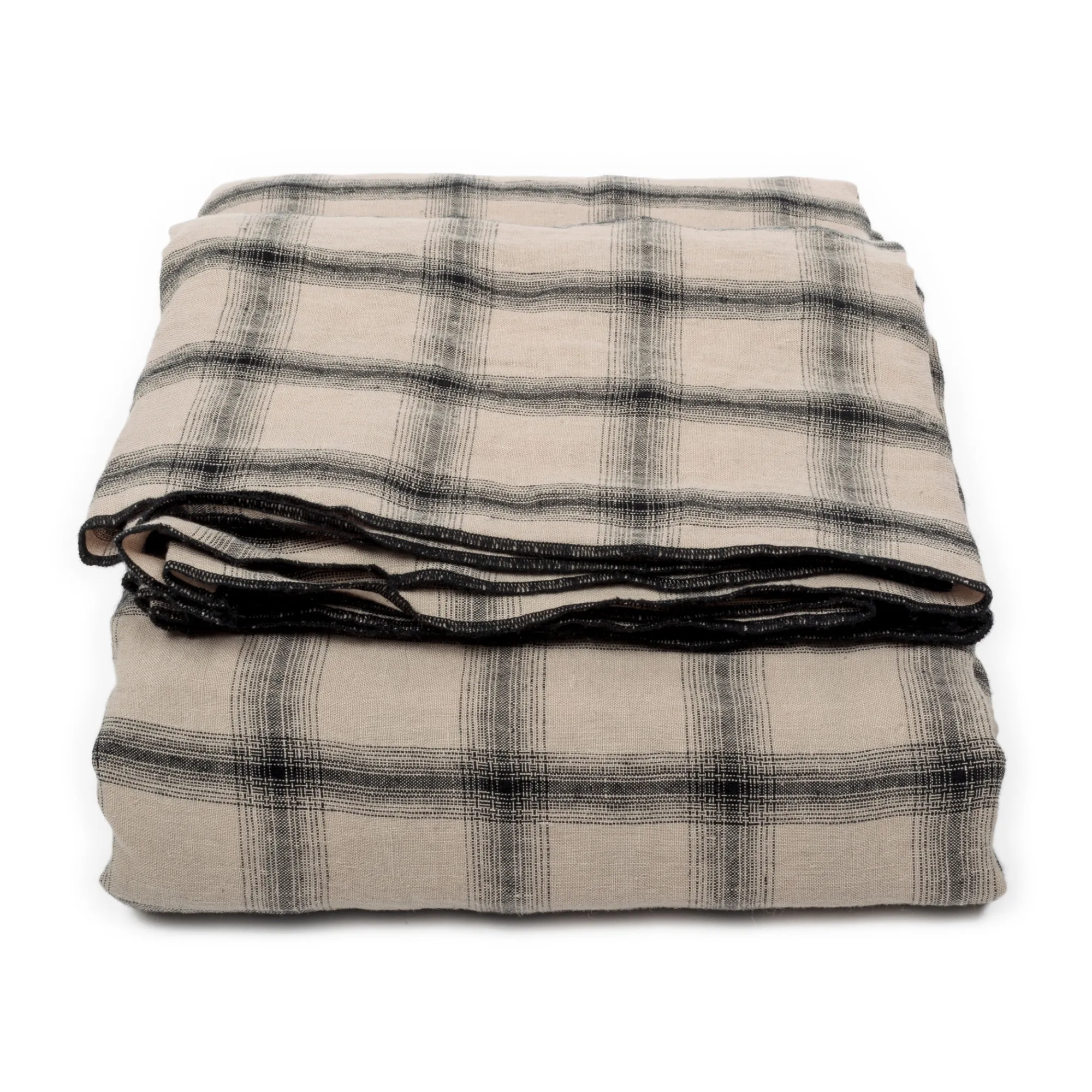 Le Monde Sauvage Beige Pink Highlands Checked Washed Linen Tablecloth