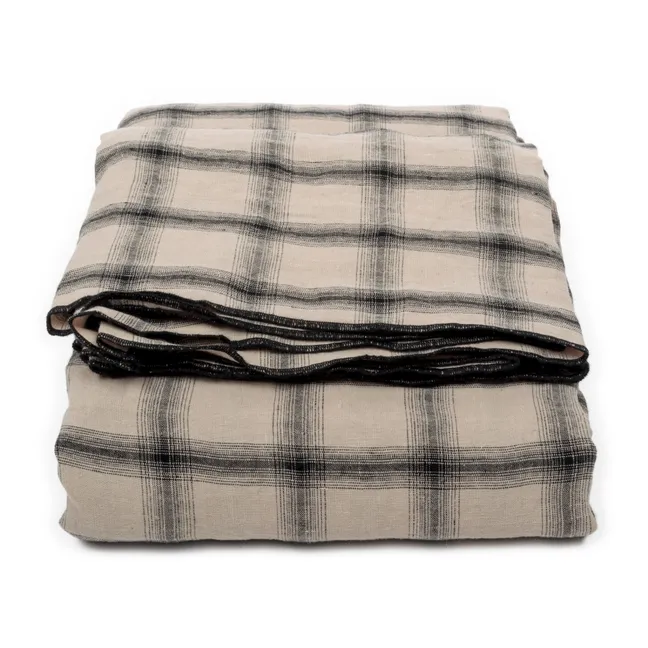 Mantel a cuadros de lino lavado Highlands | Beige rosado