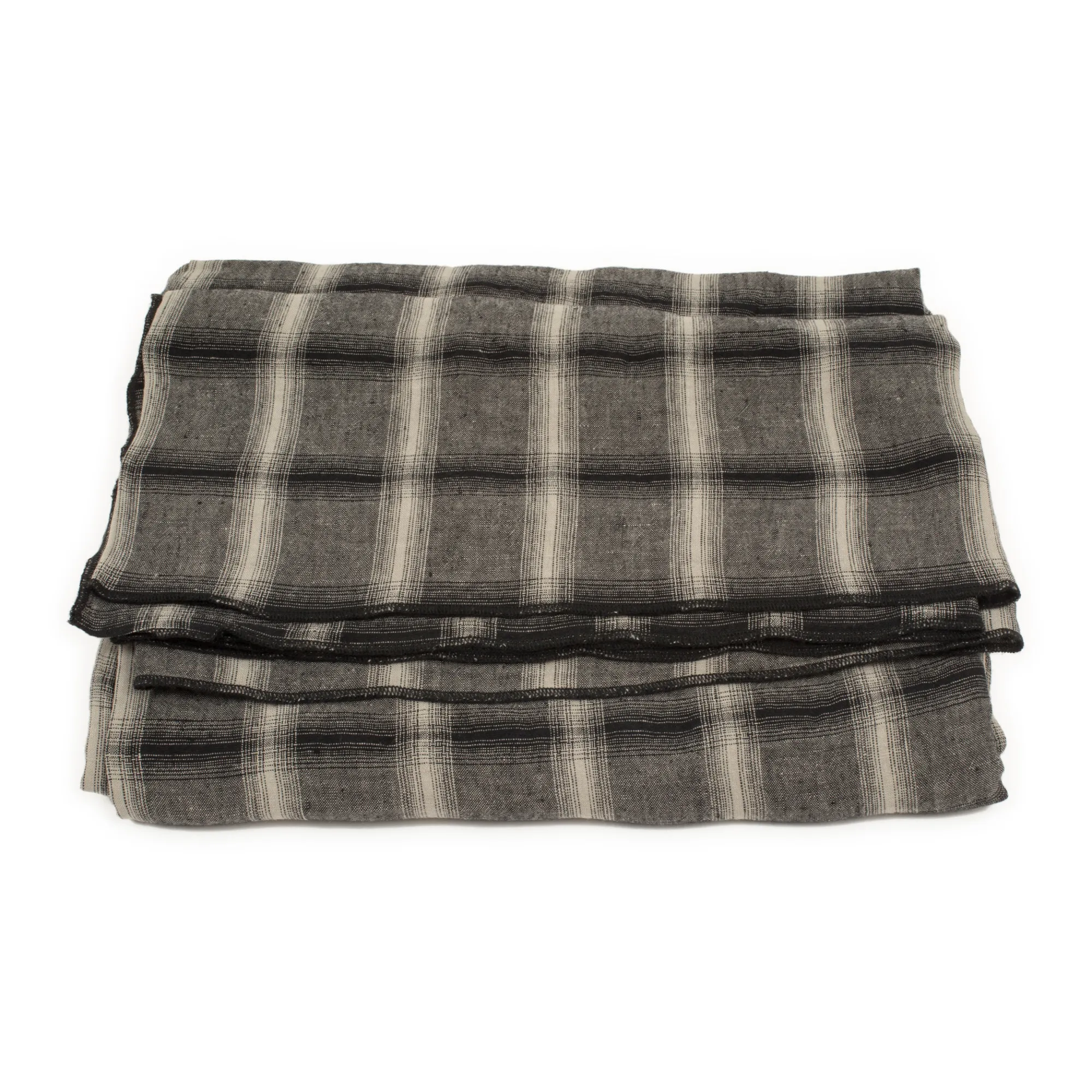 Le Monde Sauvage Dark Grey Highlands Checked Washed Linen Tablecloth