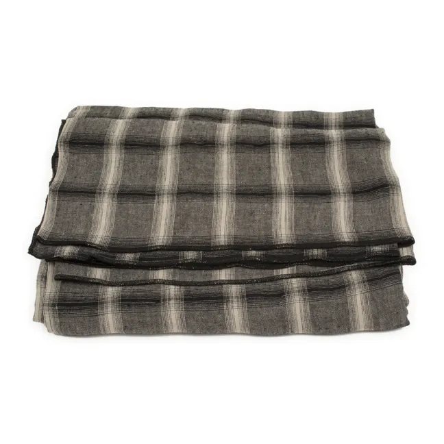 Highlands Checked Washed Linen Tablecloth | Dark grey